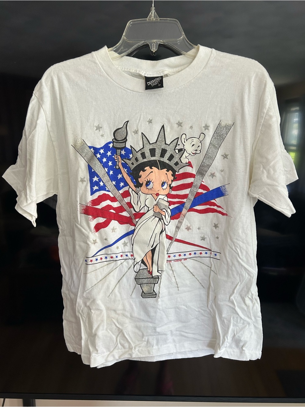 White Betty Boop Statue of Liberty Graphic Tee